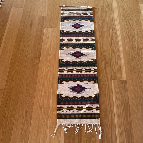 Woven Rug Tapestry with wood hanging rod. 57" x 16" - Picture 8 of 8